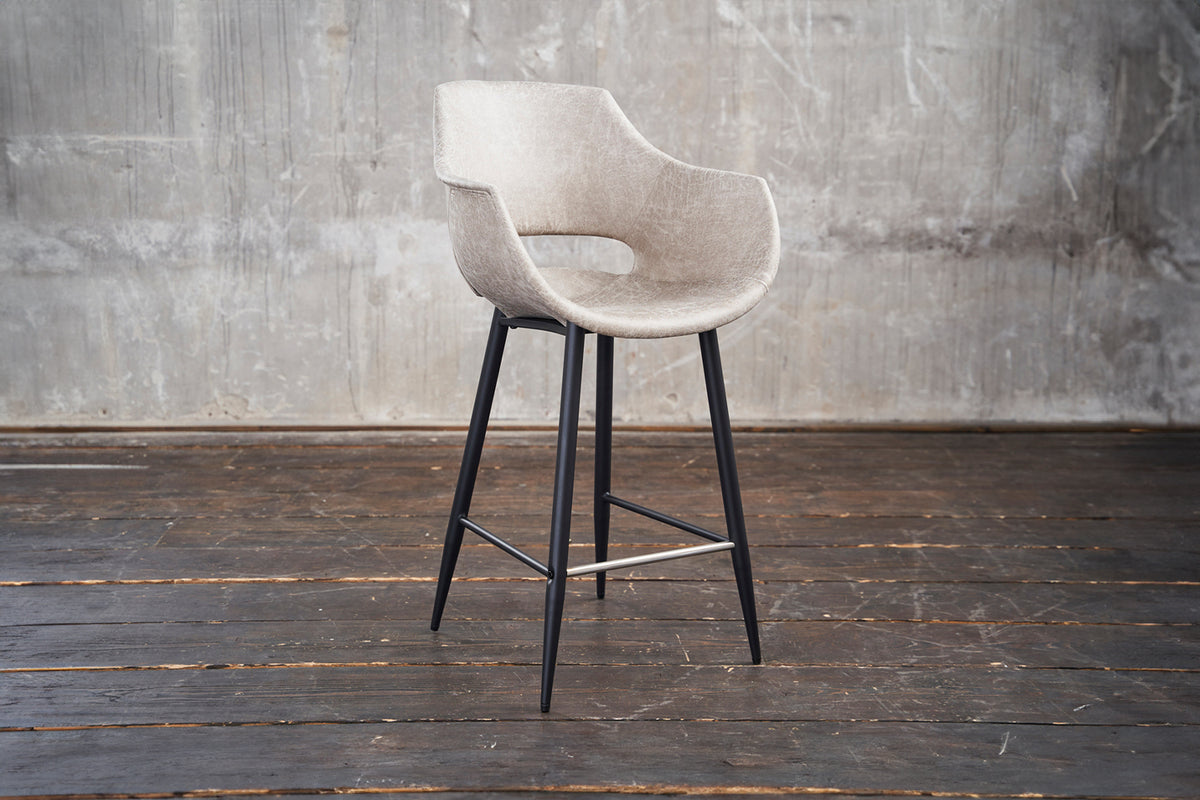 B-Ware KAWOLA Barhocker ZAJA Barstuhl Sitzhöhe 76 cm Microfaser creme weiß