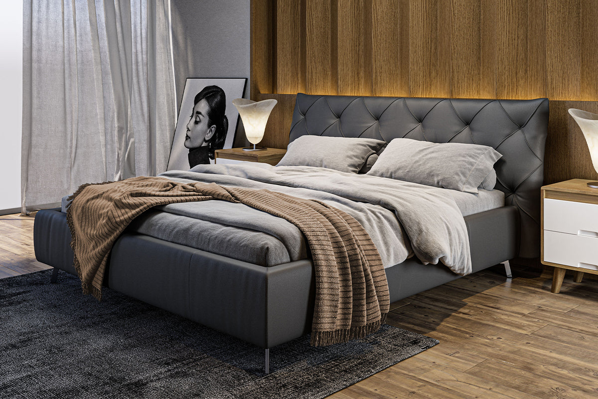 KAWOLA Bett ANNY Polsterbett Leder schwarz, 200 x 200 cm, 111