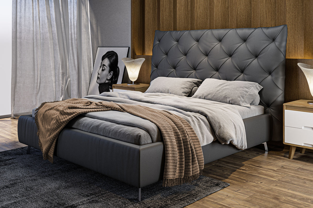 KAWOLA Bett ANNY Polsterbett Leder schwarz, 200 x 200 cm, 146