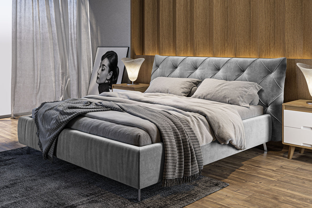 KAWOLA Bett ANNY Polsterbett Velvet silber, 200 x 140 cm, 111