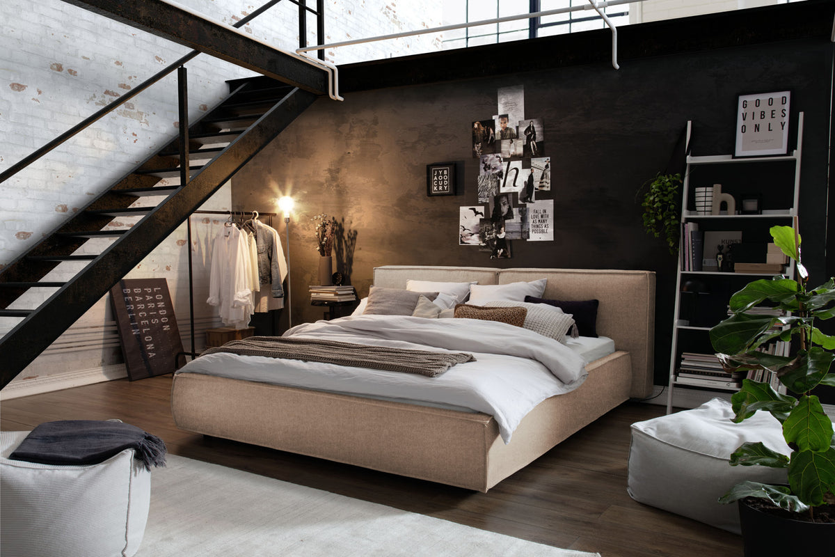 KAWOLA Bett CARLO Polsterbett Stoff steingrau, 200 x 180 cm