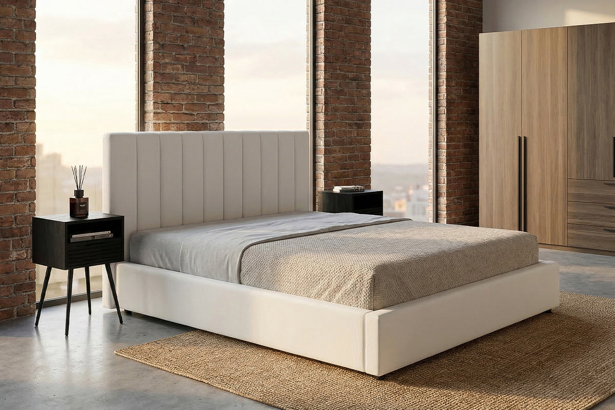 KAWOLA Bett CATTURA Polsterbett Velvet creme, 200 x 180 cm, Ohne Lattenrost