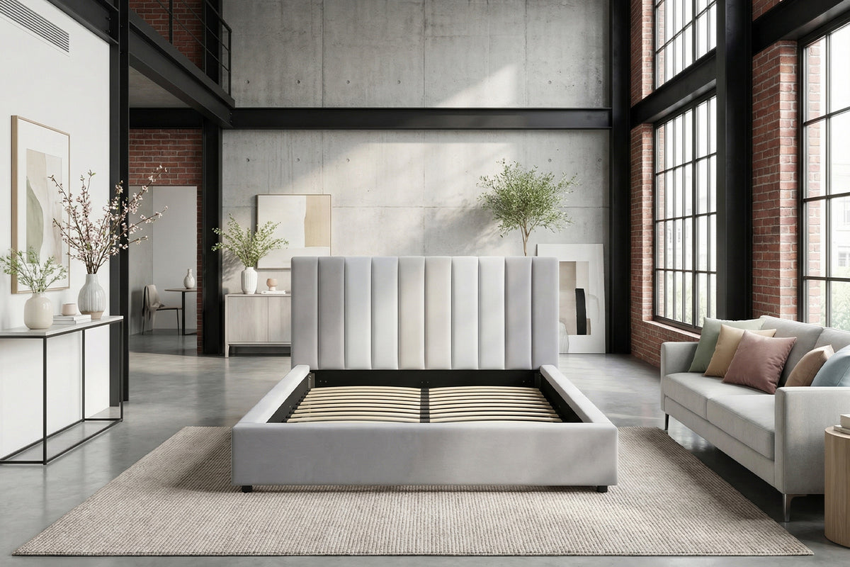 KAWOLA Bett CATTURA Polsterbett Velvet grau