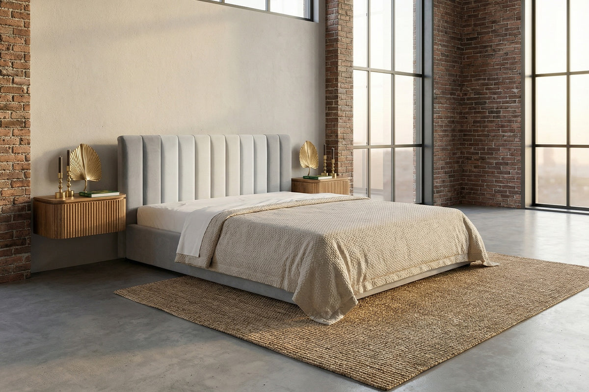 KAWOLA Bett CATTURA Polsterbett Velvet grau, 200 x 200 cm, Mit Lattenrost