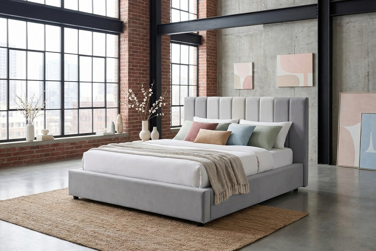 KAWOLA Bett CATTURA Polsterbett Velvet grau