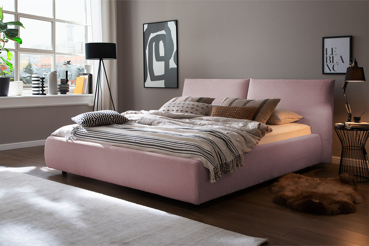 KAWOLA Bett HENRY Polsterbett Cord rosa, 200 x 200 cm