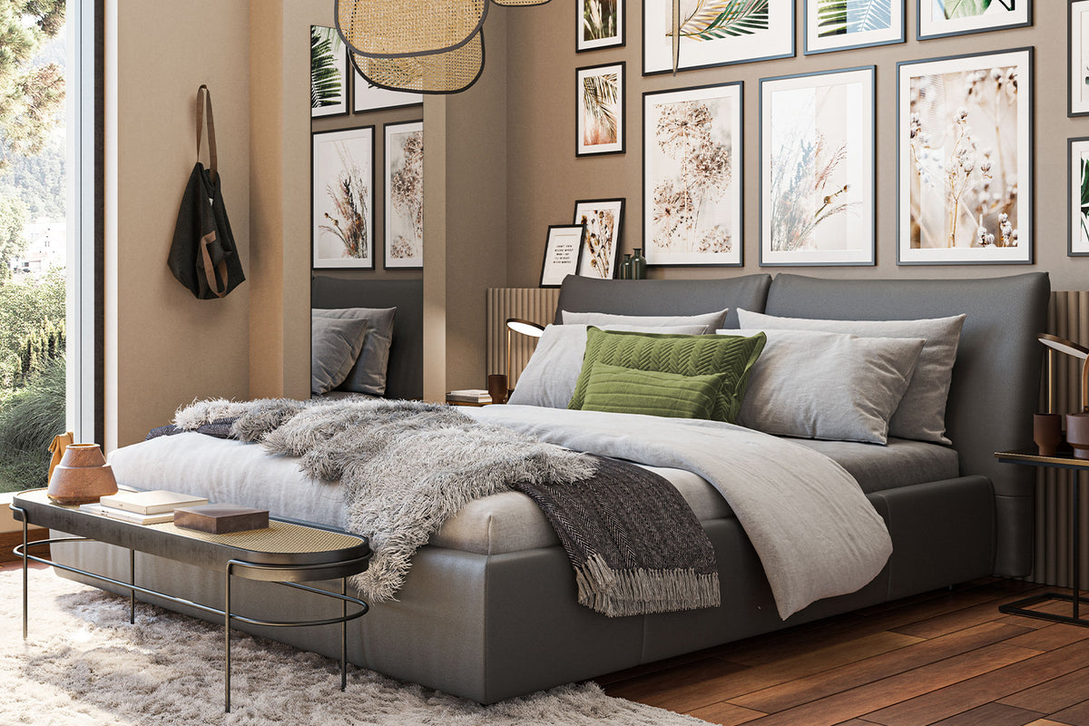 KAWOLA Bett HENRY Polsterbett Leder schwarz, 200 x 140 cm