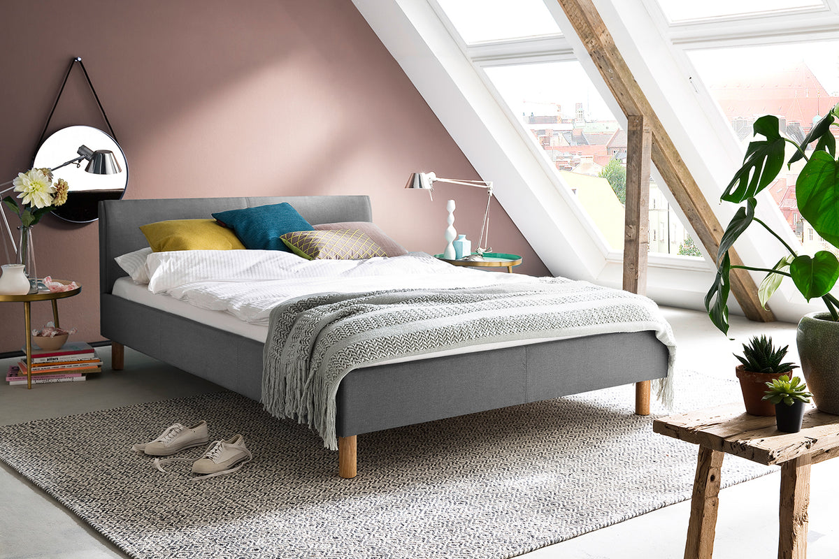 KAWOLA Bett LEO Polsterbett Stoff grau, 200 x 120 cm
