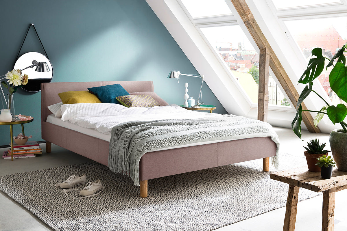 KAWOLA Bett LEO Polsterbett Stoff rosa, 200 x 140 cm