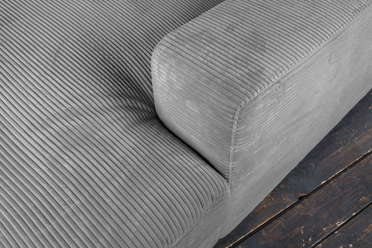 KAWOLA Big Sofa MADELINE Cord grau mit Hocker und 4 Zierkissen