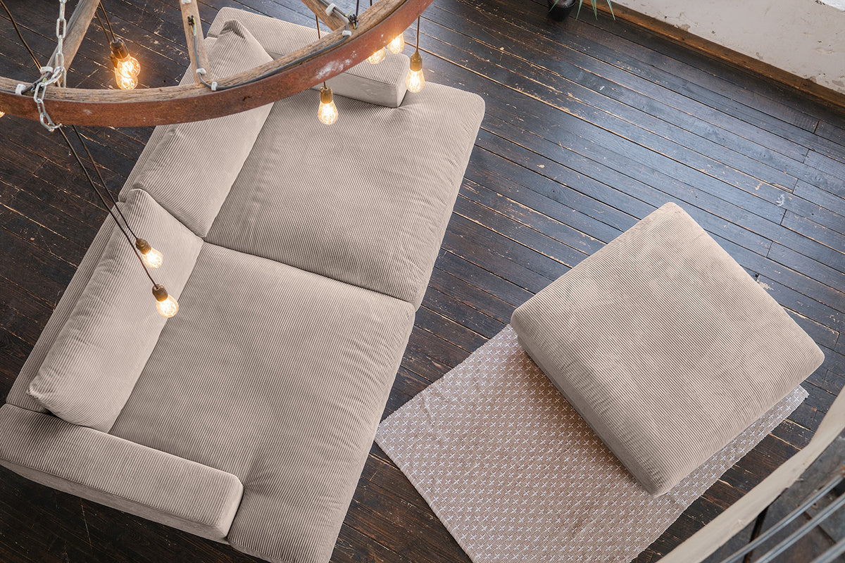KAWOLA Big Sofa MADELINE Cord taupe mit Hocker und 4 Zierkissen