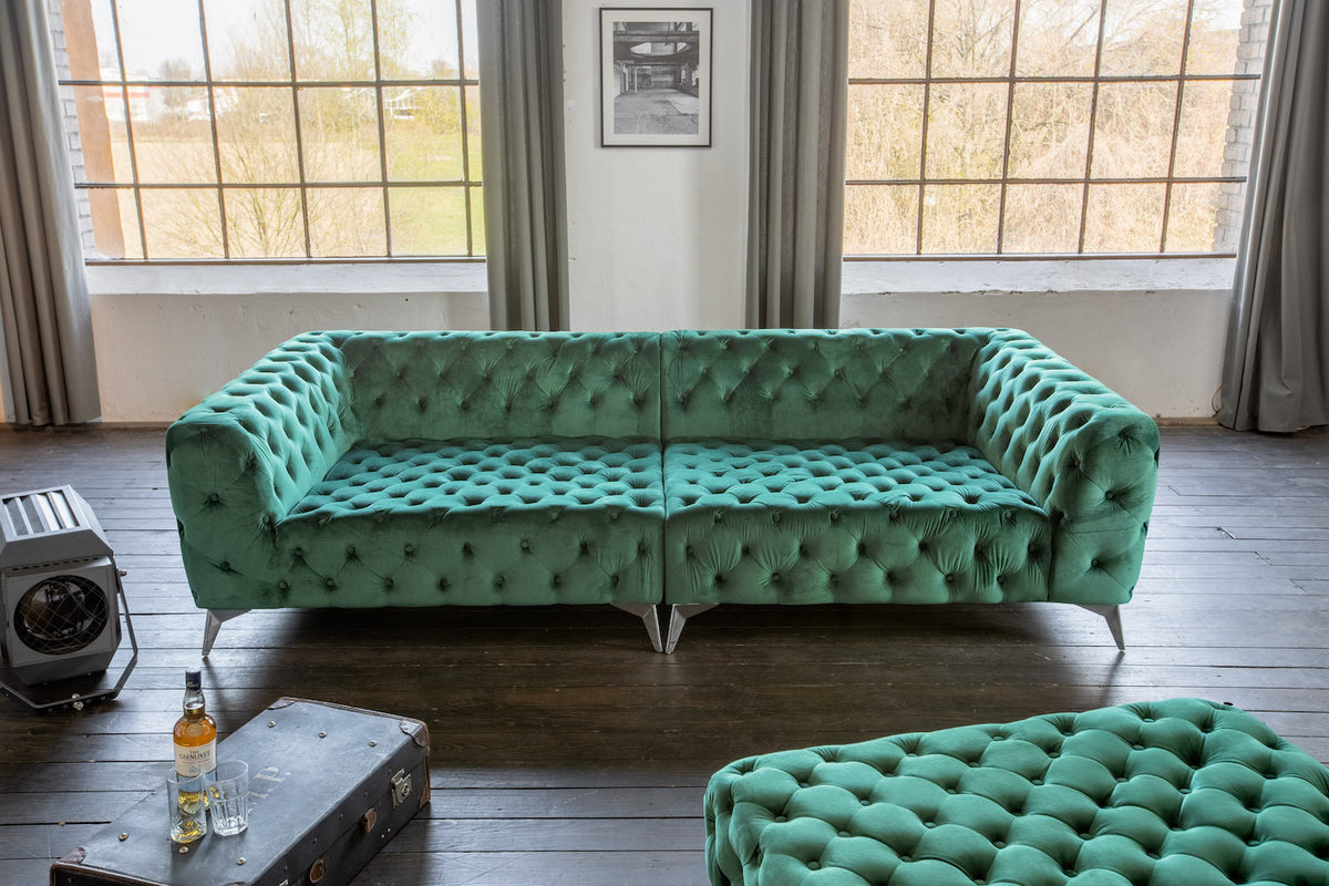 KAWOLA Big Sofa NARLA Chesterfield Sofa Velvet grün