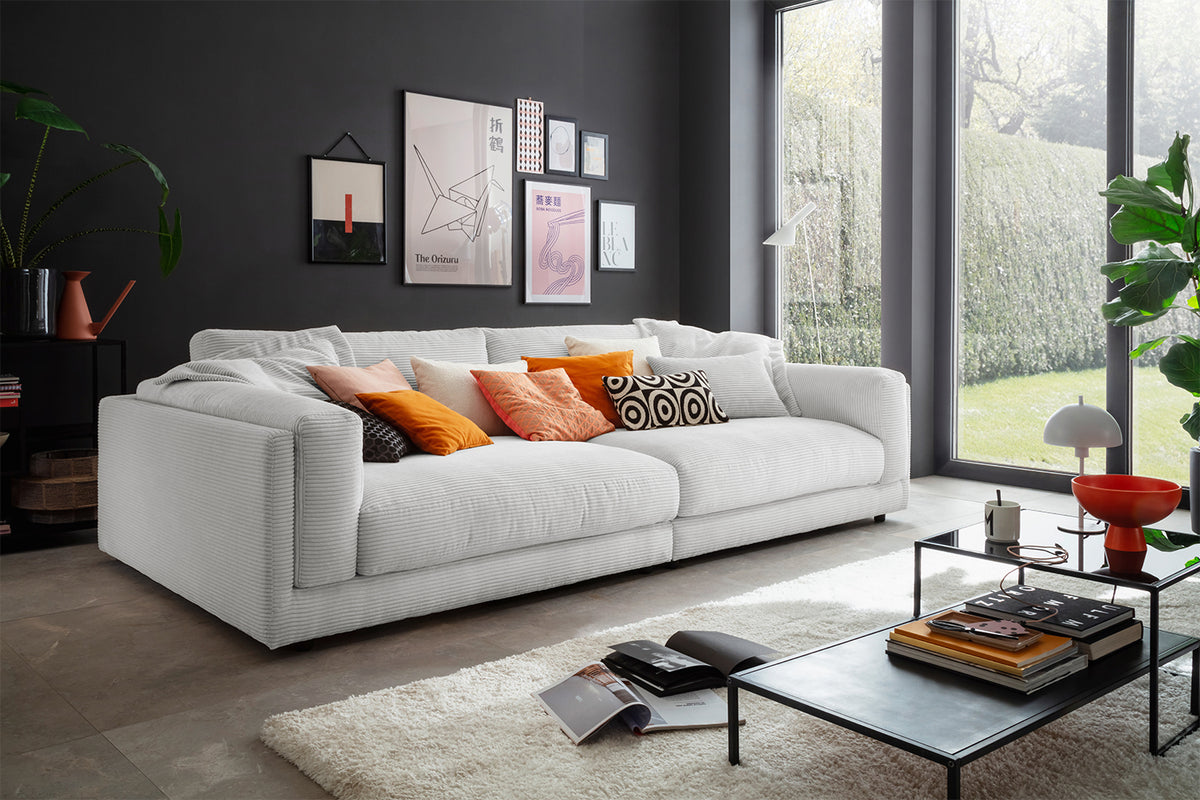 KAWOLA Big Sofa RAINA Cord hellgrau, 294 x 150