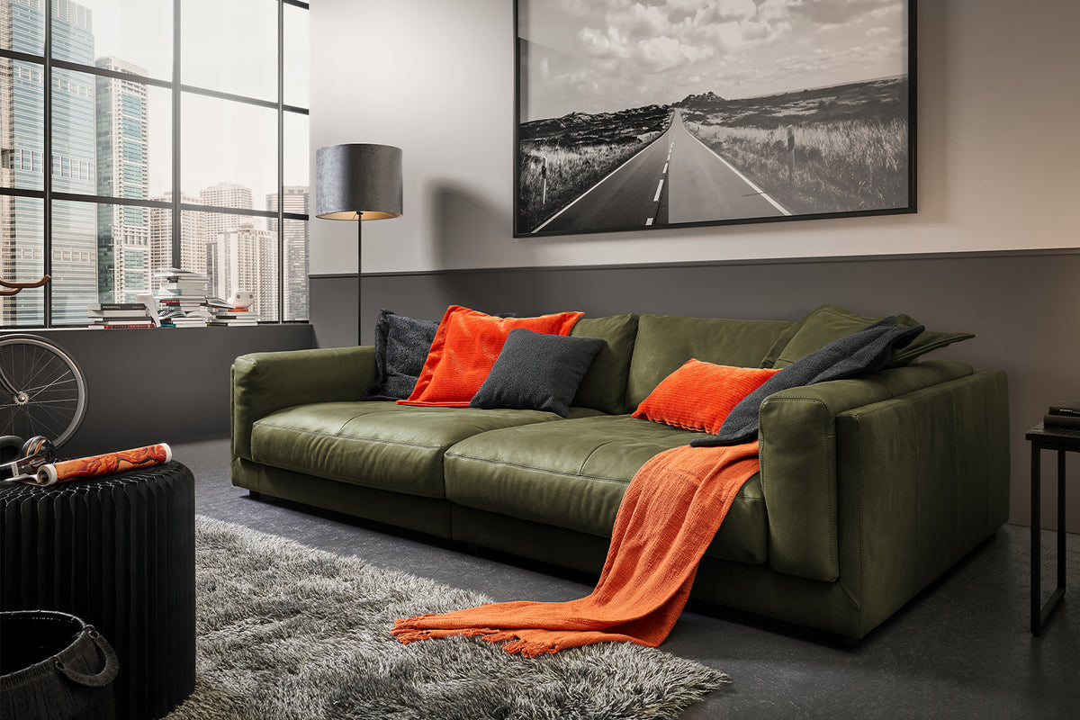 KAWOLA Big Sofa RAINA Leder olivgrün, 254 x 150