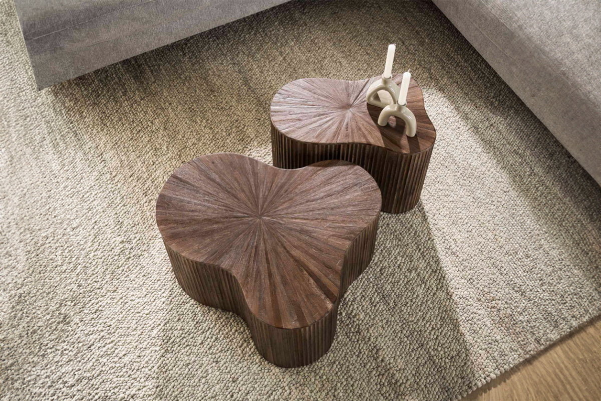 KAWOLA Couchtisch INKA Set 2-tlg. Teakholz braun Kleeblatt-Form