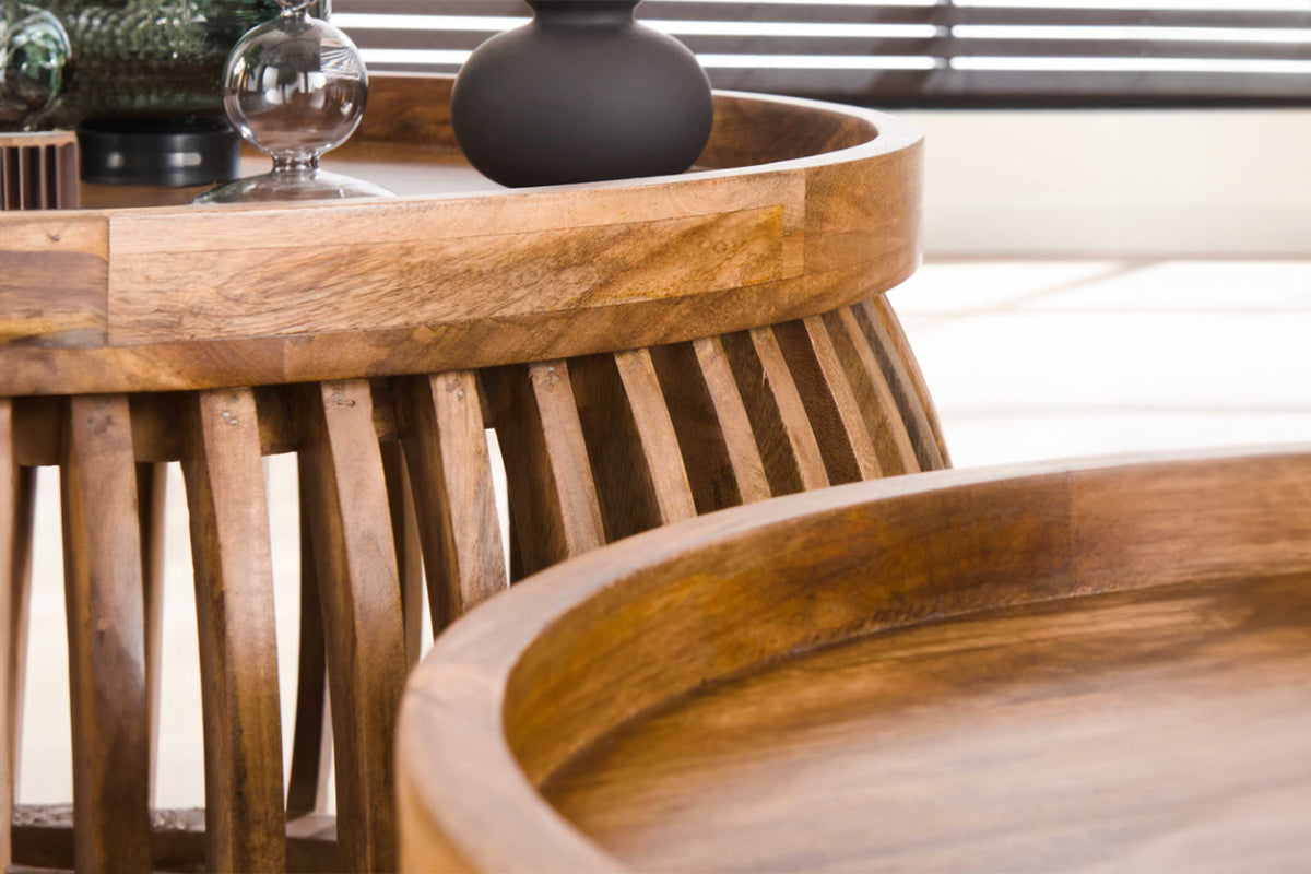 KAWOLA Couchtisch LANI Set 2-tlg. Mangoholz braun Fuß gewölbt