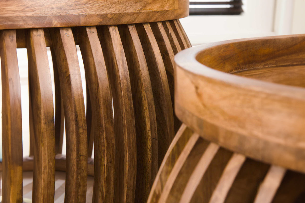 KAWOLA Couchtisch LANI Set 2-tlg. Mangoholz braun Fuß gewölbt