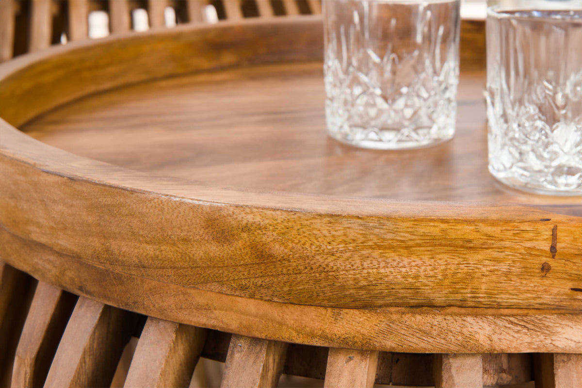KAWOLA Couchtisch LANI Set 2-tlg. Mangoholz braun Fuß gewölbt