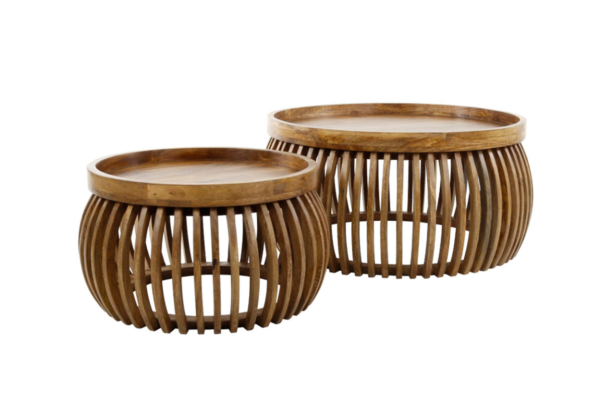 KAWOLA Couchtisch LANI Set 2-tlg. Mangoholz braun Fuß gewölbt