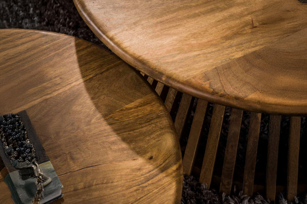 KAWOLA Couchtisch LANI Set 2-tlg. Mangoholz braun Fuß konisch