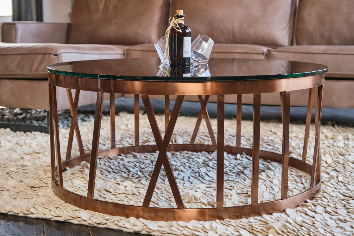KAWOLA Couchtisch MELLA Tisch Glas Gestell rosé gold