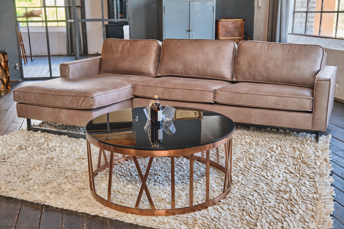 KAWOLA Couchtisch MELLA Tisch Glas Gestell rosé gold