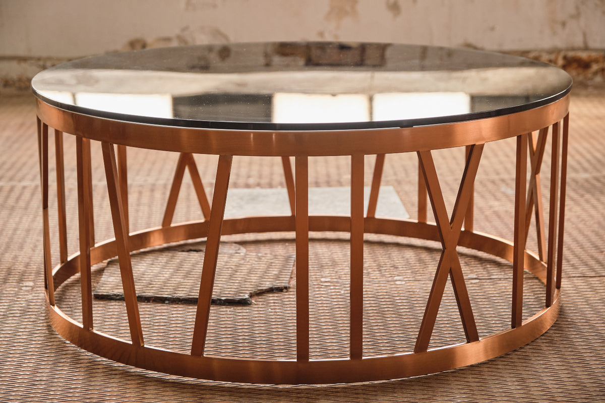 KAWOLA Couchtisch MELLA Tisch Glas Gestell rosé gold