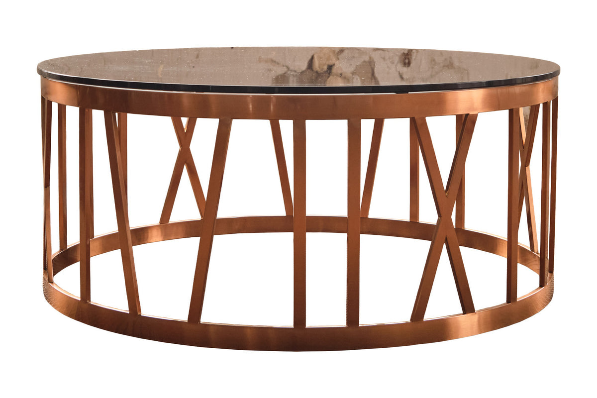 KAWOLA Couchtisch MELLA Tisch Glas Gestell rosé gold