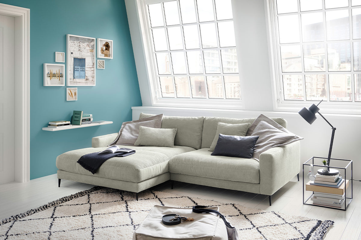 KAWOLA Ecksofa CARA Sofa Cord steingrau, Links