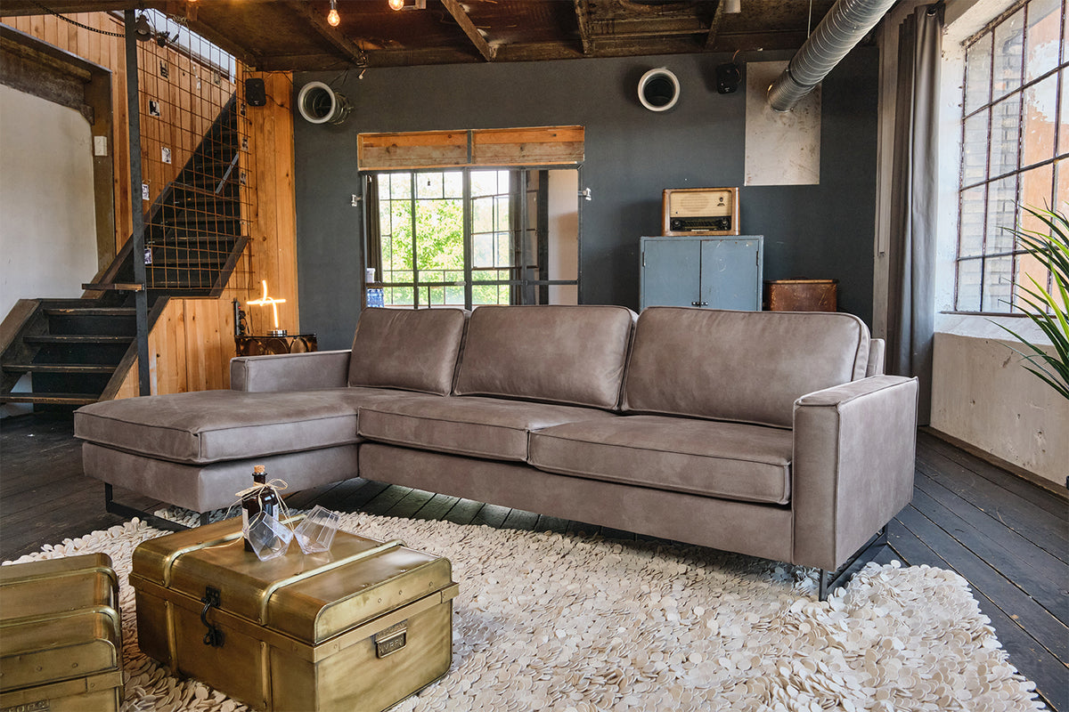 KAWOLA Ecksofa VILNIUS 3-Sitzer mit Longchair Lederfaserstoff anthrazit