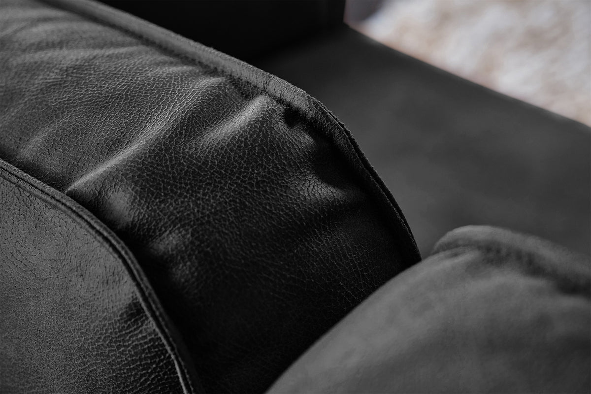 KAWOLA Ecksofa VILNIUS 3-Sitzer mit Longchair Lederfaserstoff schwarz