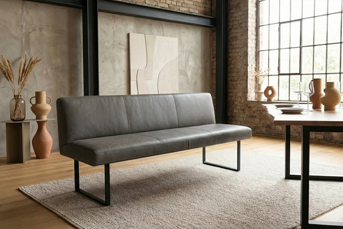 KAWOLA Esszimmerbank ELEEN Leder anthrazit, 2.5-Sitzer, 203 x 69
