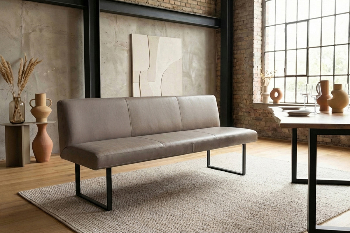 KAWOLA Esszimmerbank ELEEN Leder grau, 3-Sitzer, 243 x 69