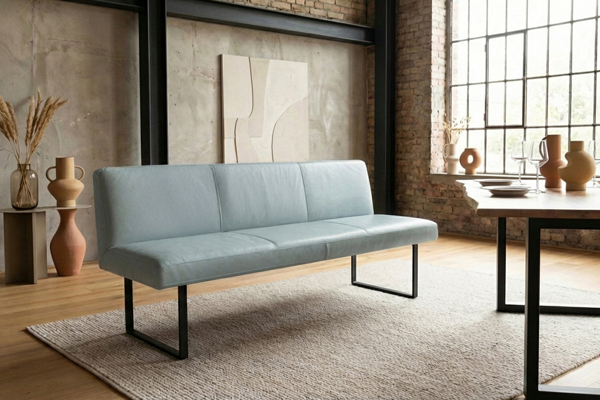 KAWOLA Esszimmerbank ELEEN Leder hellblau, 2.5-Sitzer, 203 x 69