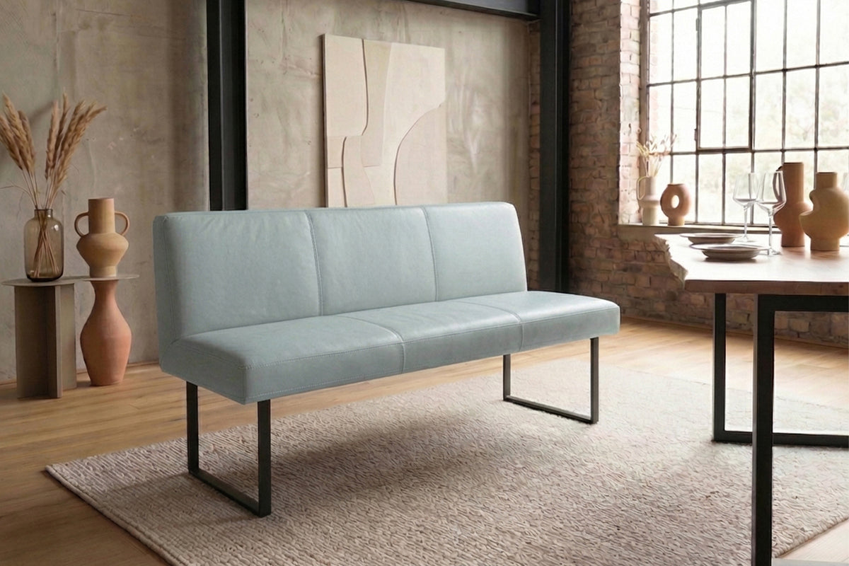 KAWOLA Esszimmerbank ELEEN Leder hellblau, 2-Sitzer, 163 x 69