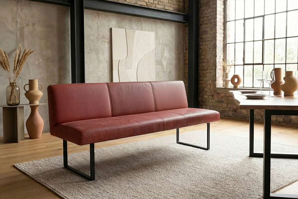 KAWOLA Esszimmerbank ELEEN Leder rot, 2.5-Sitzer, 203 x 69