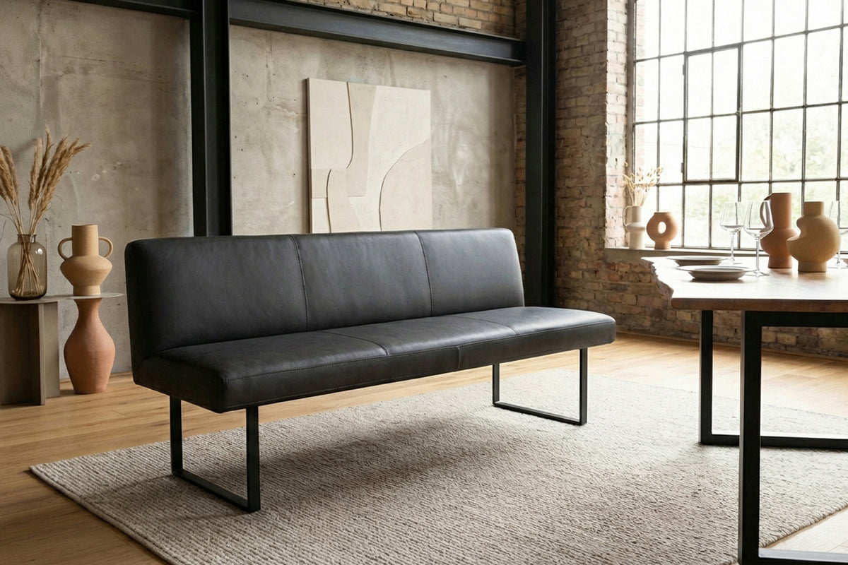 KAWOLA Esszimmerbank ELEEN Leder schwarz, 2.5-Sitzer, 203 x 69