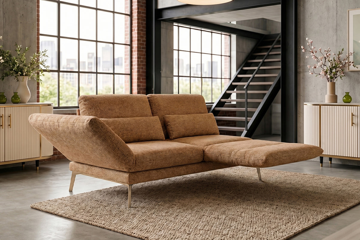 KAWOLA Funktionssofa HOLLY 2-Sitzer Stoff cognac