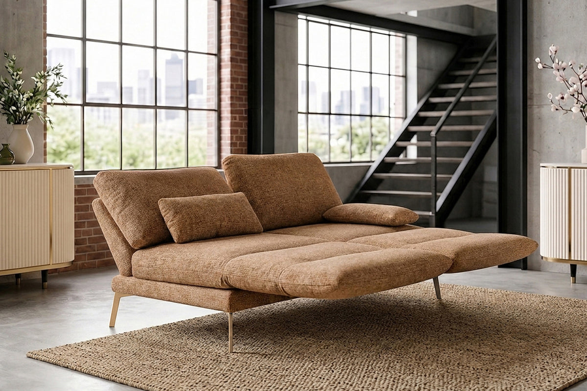 KAWOLA Funktionssofa HOLLY 2-Sitzer Stoff cognac