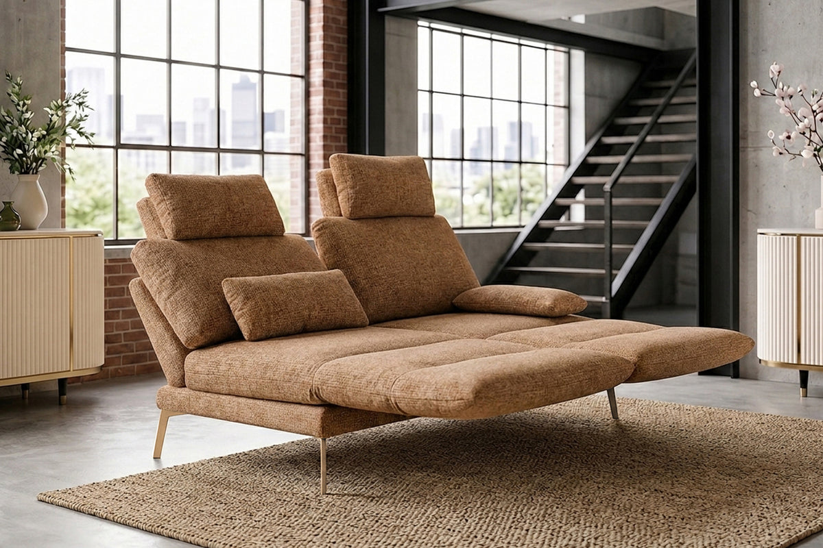 KAWOLA Funktionssofa HOLLY 2-Sitzer Stoff cognac