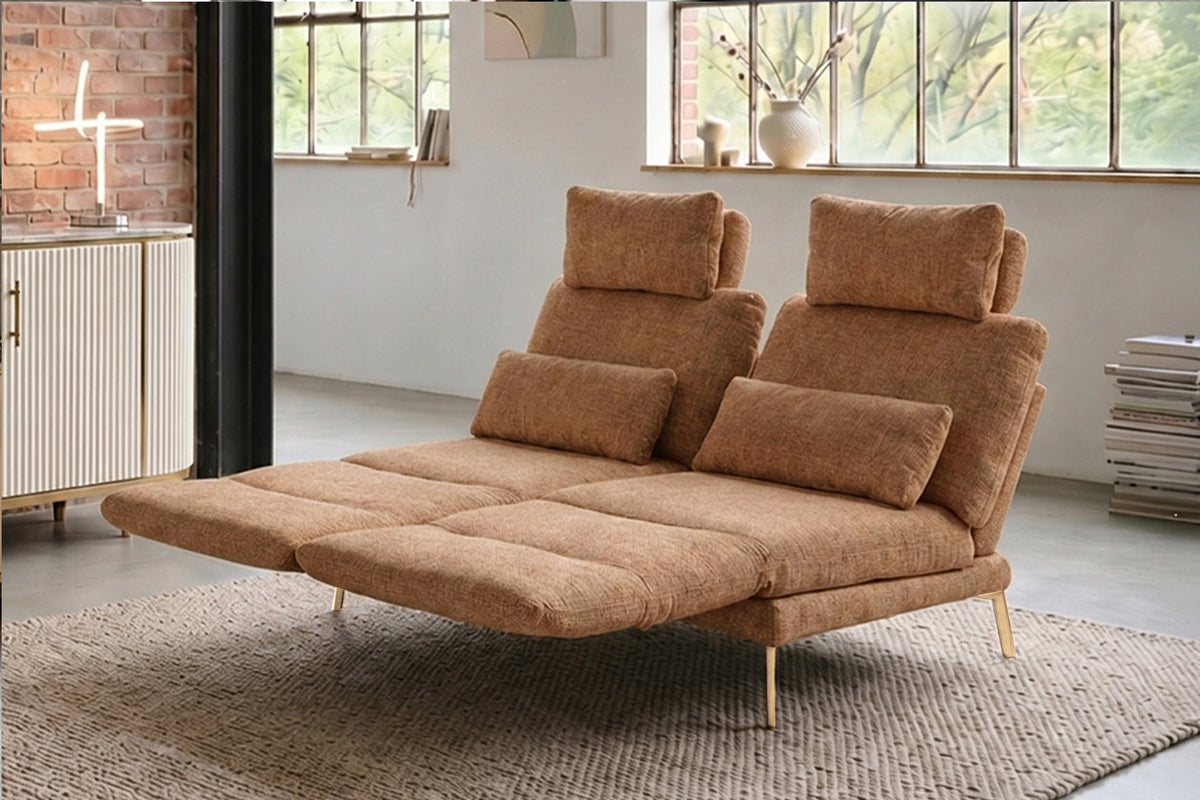 KAWOLA Funktionssofa HOLLY 2-Sitzer Stoff cognac