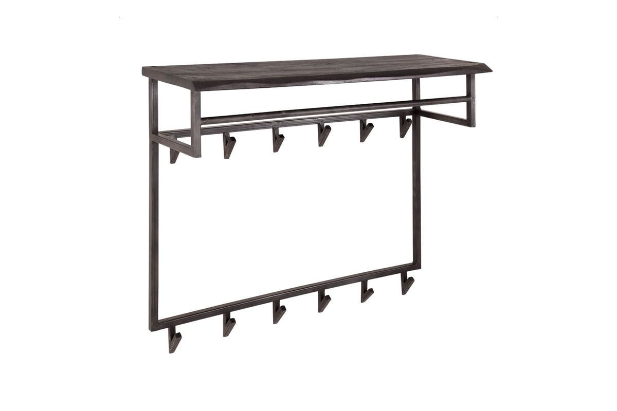 KAWOLA Garderobe ADORA Akazie Metall Hutablage 12 Haken schwarz