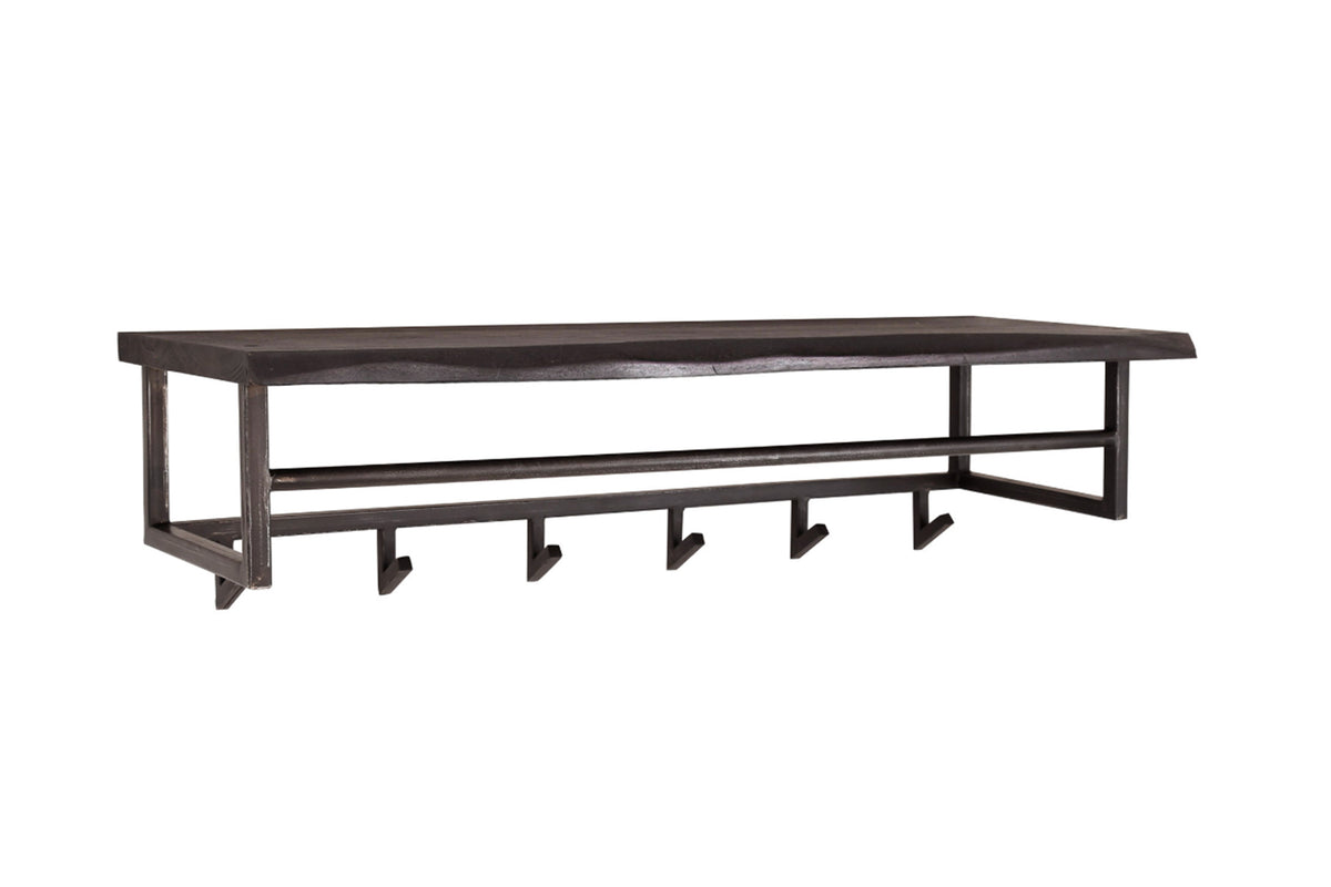 KAWOLA Garderobe ADORA Akazie Metall Hutablage 6 Haken schwarz