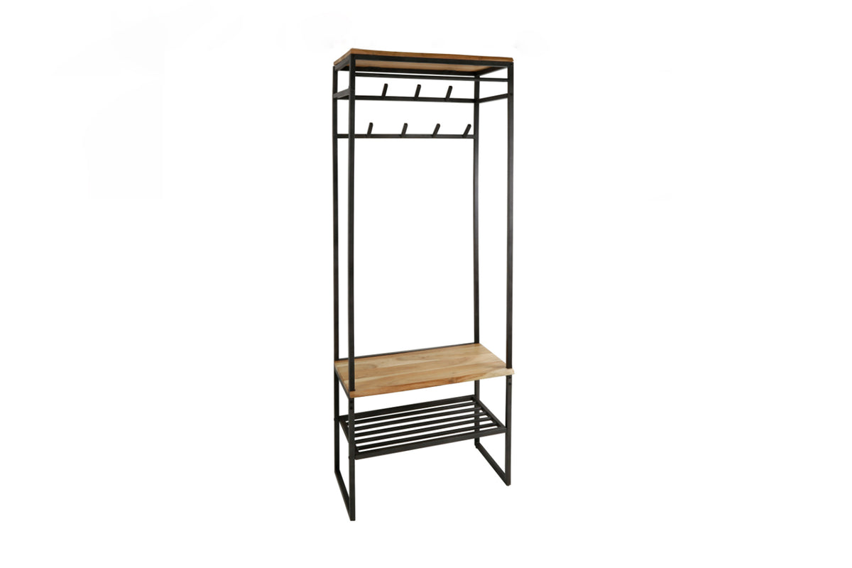 KAWOLA Garderobe FLINT Akazie Metall schwarz 1 Ablage