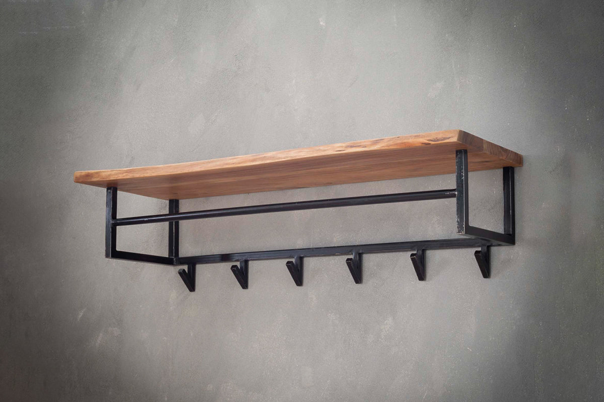 KAWOLA Garderobe NEREA Akazie Metall Hutablage 6 Haken schwarz