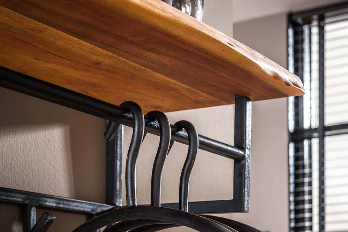 KAWOLA Garderobe NEREA Akazie Metall Hutablage 6 Haken schwarz