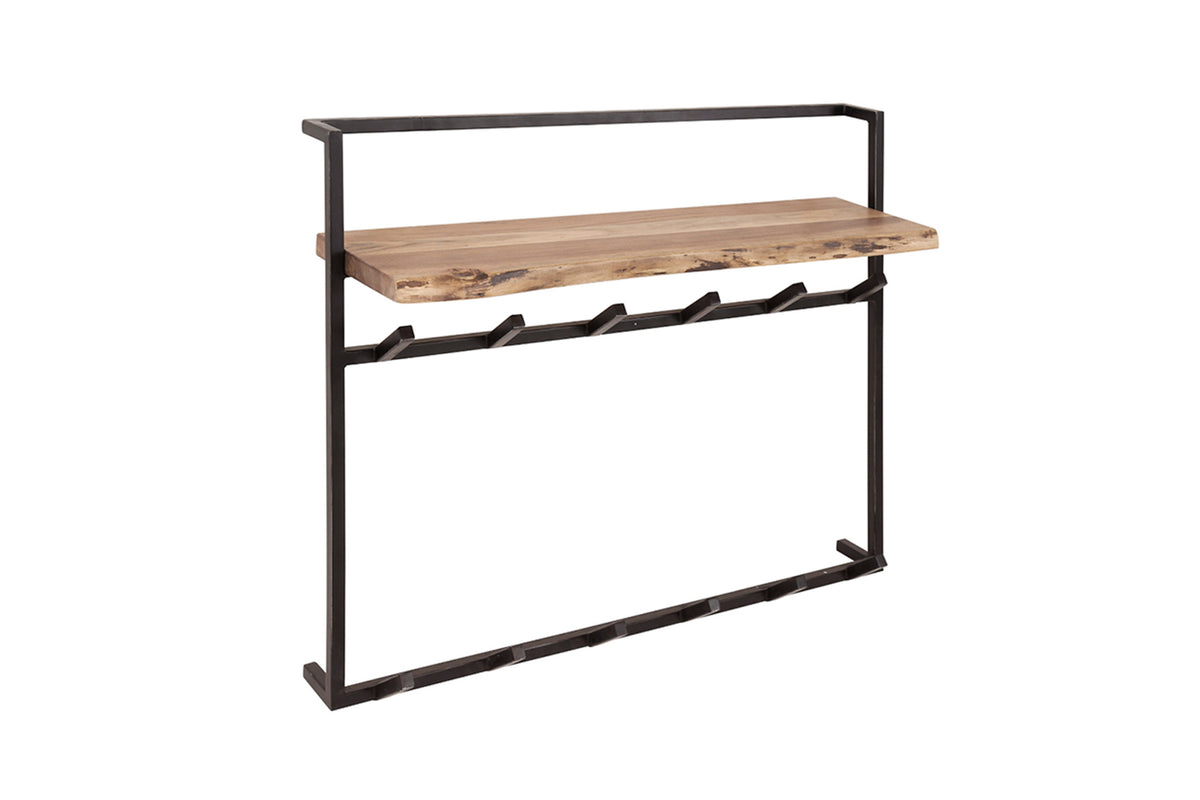 KAWOLA Garderobe RAICA Akazie Metall Hutablage 12 Haken schwarz
