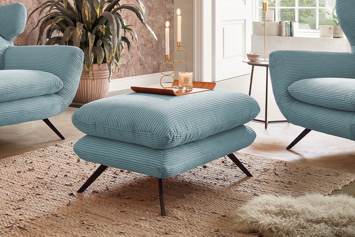 KAWOLA Hocker CHARME Hockerbank Cord hellblau