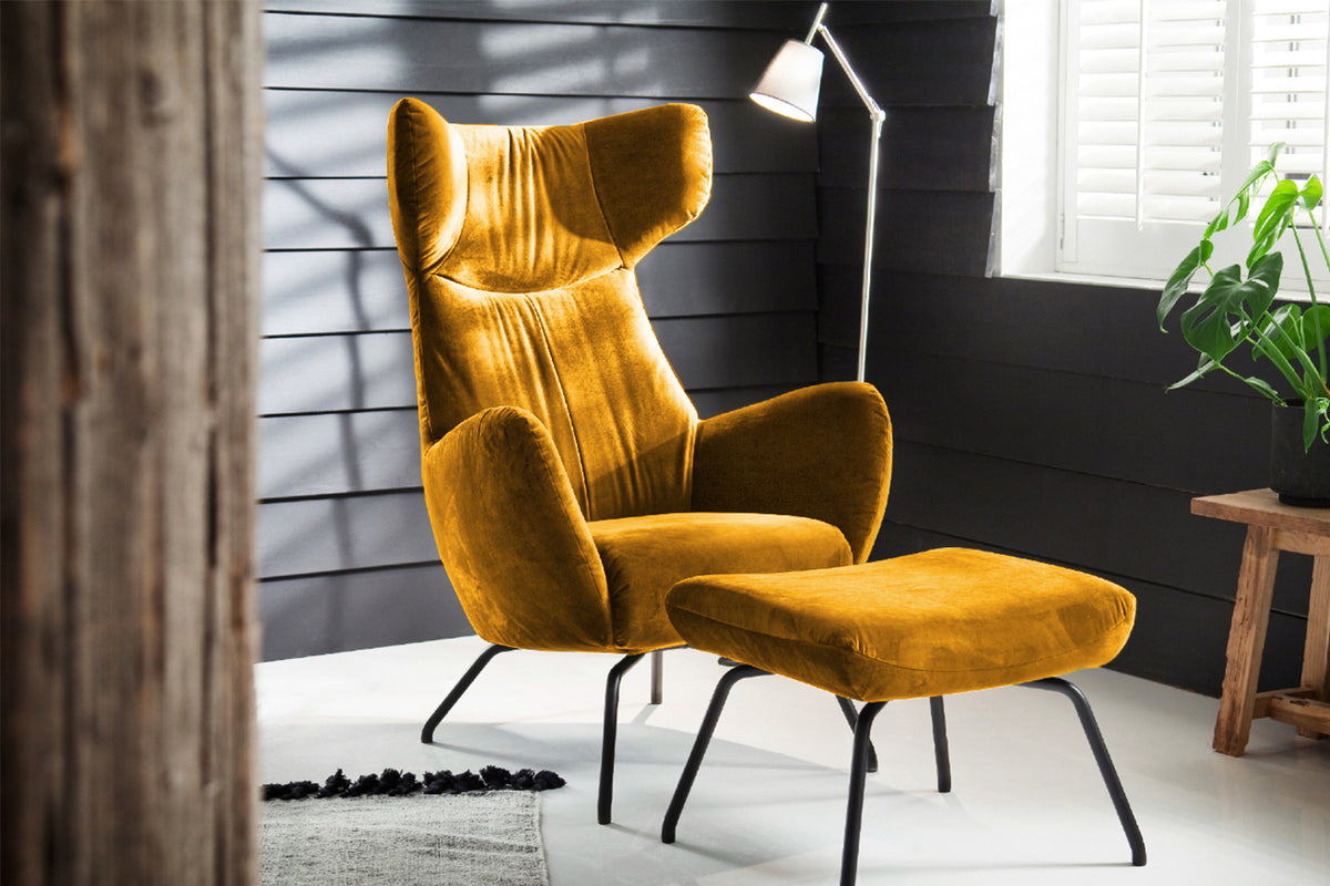KAWOLA Hocker LOTTE Polsterhocker velvet curry