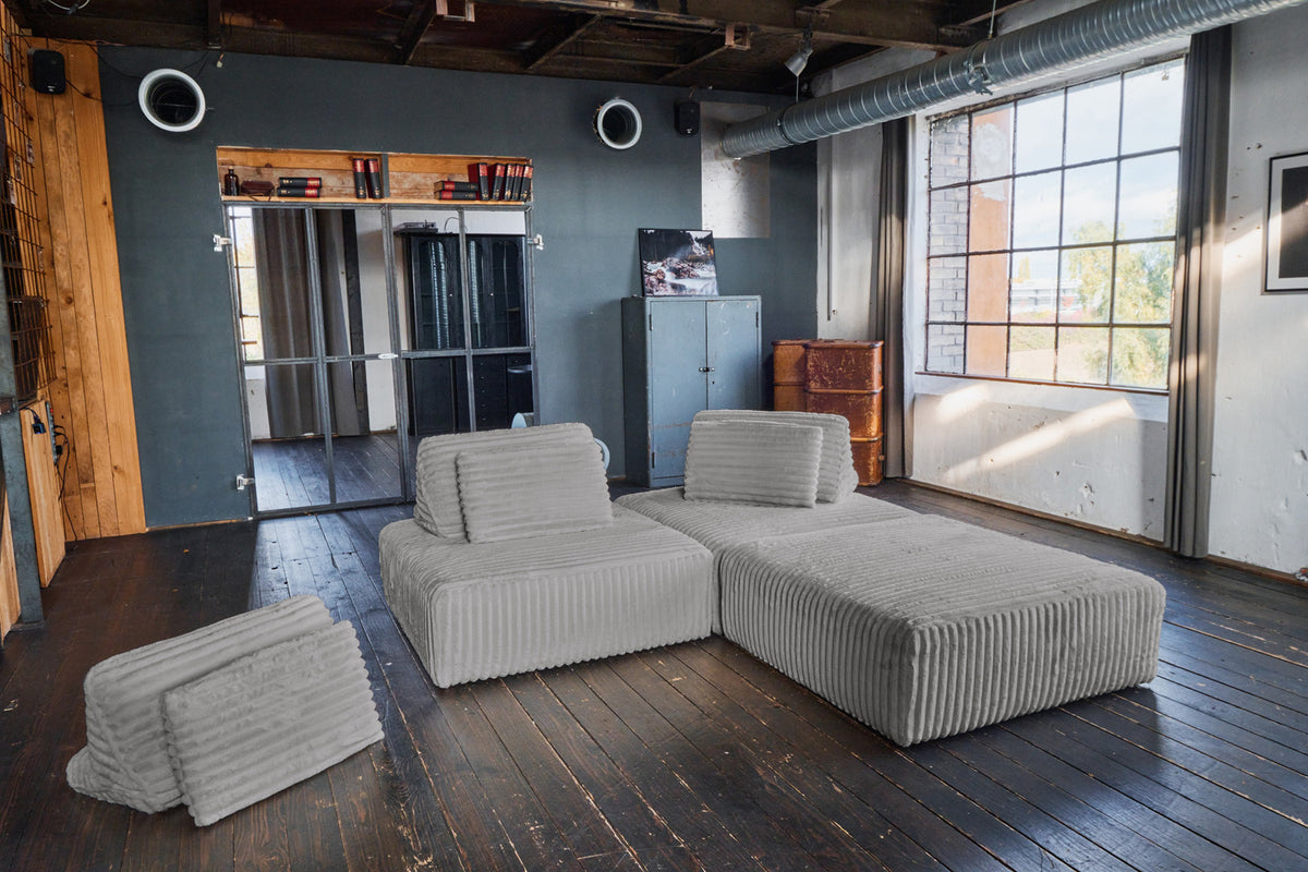 KAWOLA Modulsofa WIOLO SOFT 3 Module 3 Rückenkissen Weicher Breitcord grau